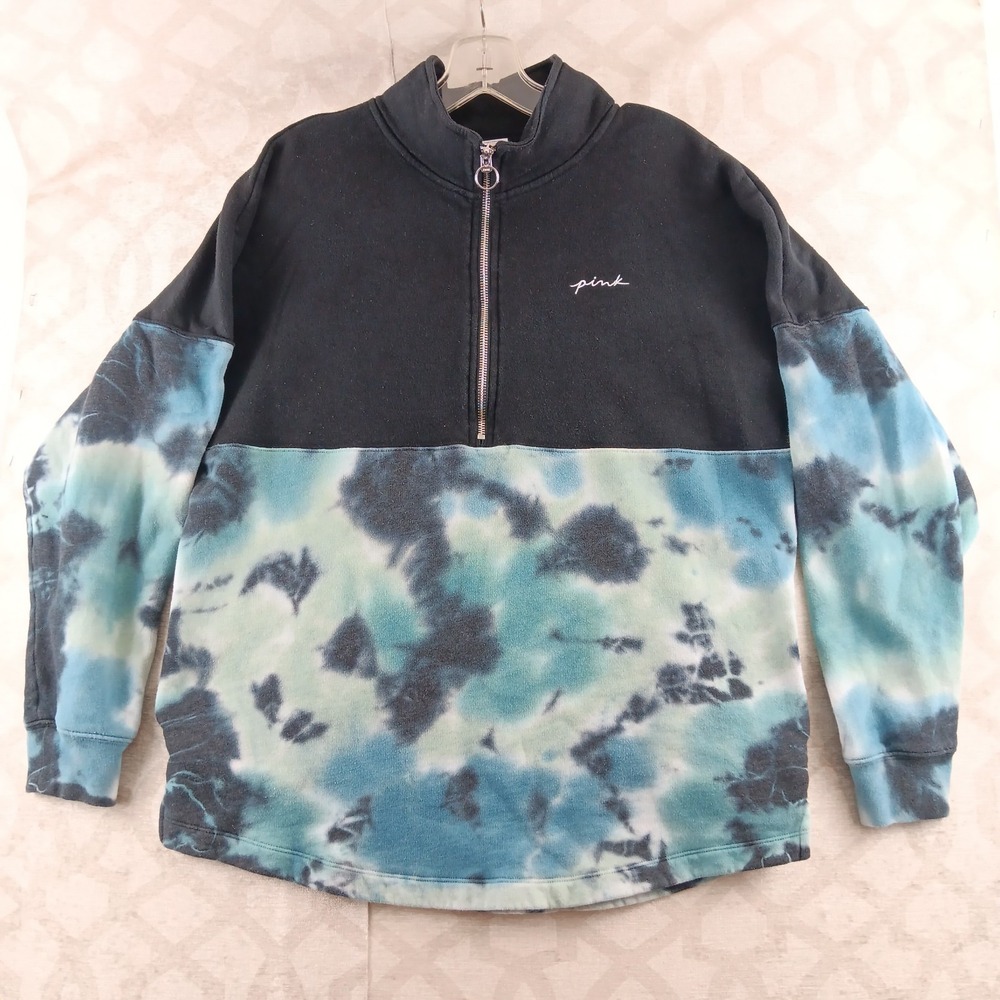 PINK Victoria's Secret‎ Women Small Tie Dye Colorblock 1/4 Zip Pullover Fleece